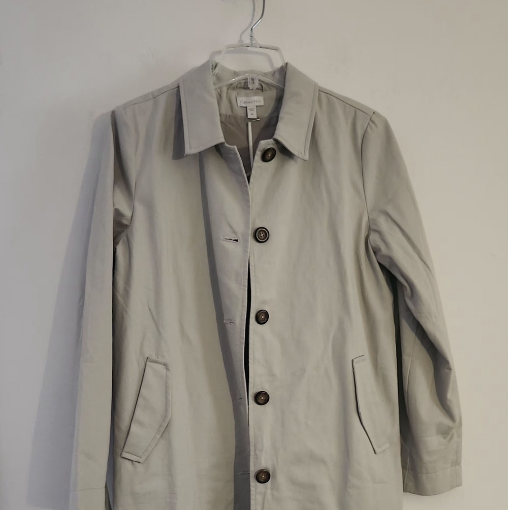 Garnet Hill 100% Organic Cotton Tailored Trench Coat Size: 6 Color: Khaki